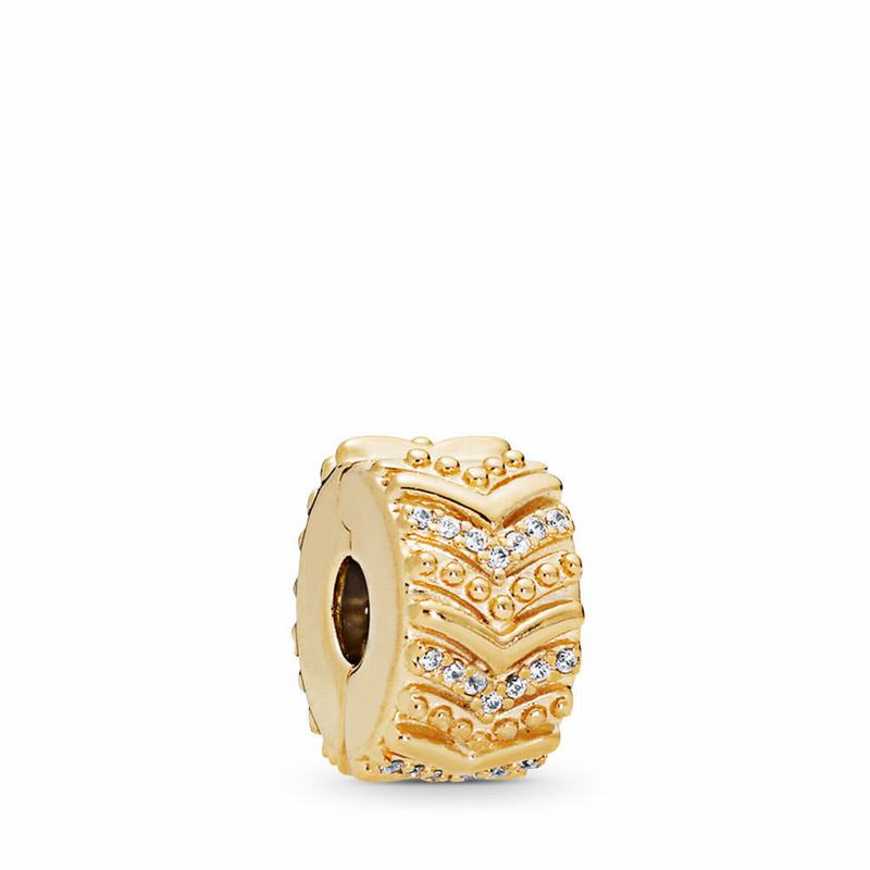 Pandora Shine™ Stylish Wish Clip Charm Ireland - 18ct Gold Plated/Cubic Zirconia - 350892ESJ